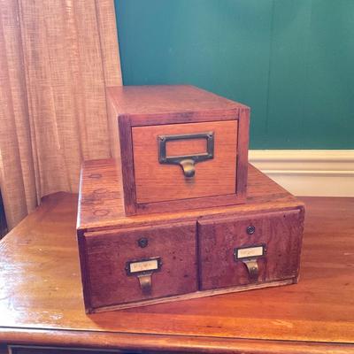O6 Set of Three Vintage Oak Index Card Filing Drawers