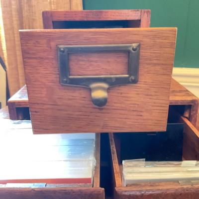 O6 Set of Three Vintage Oak Index Card Filing Drawers