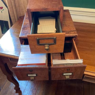 O6 Set of Three Vintage Oak Index Card Filing Drawers