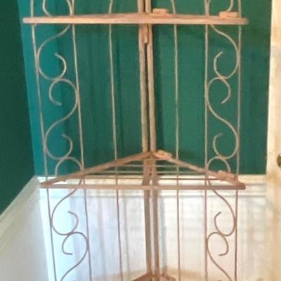 O8 Mid-Century Folding Metal Corner Plant Shelf