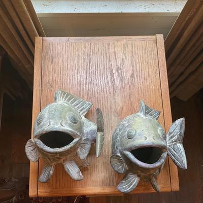 O18 Pair of Mid-Century Terracotta Koi Fish Sculpture Vases