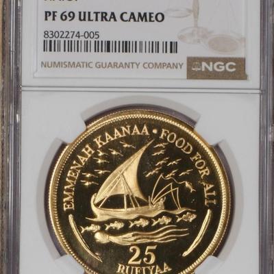 1978 Maldives Gold 25 Rufiyaa NGC PF69 UC Mintage 200! Tied for finest graded!