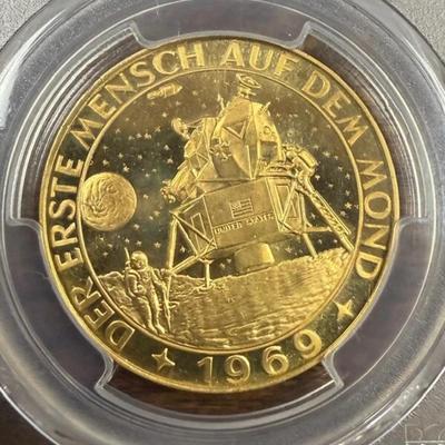 1969 Germany Apollo 11 Gold Medal – PCGS SP67 – 17.50g Lunar Module Design – Ultra Rare