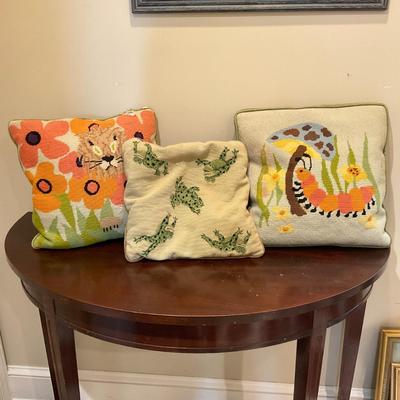 H22 Set of 4 Vintage Down Needlepoint Pillows