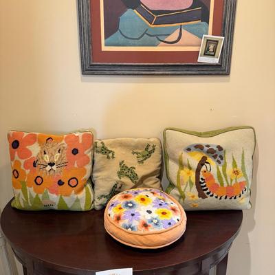 H22 Set of 4 Vintage Down Needlepoint Pillows
