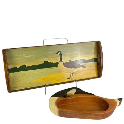 K30 Hand-painted Goose Wooden Tray with Wooden Goose Bowl