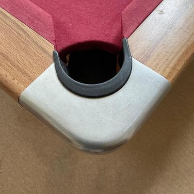 PR31 Vintage Red Top Billiards Table with Vintage Balls & Playing Sticks