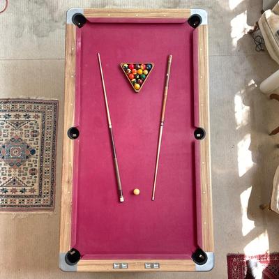 PR31 Vintage Red Top Billiards Table with Vintage Balls & Playing Sticks