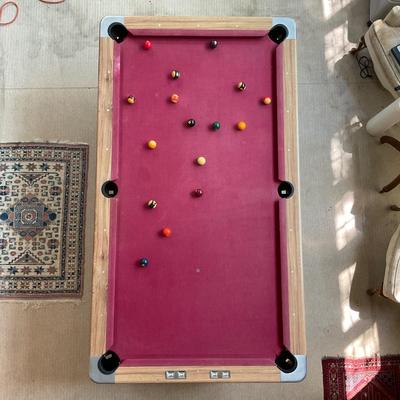 PR31 Vintage Red Top Billiards Table with Vintage Balls & Playing Sticks