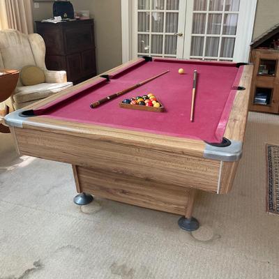 PR31 Vintage Red Top Billiards Table with Vintage Balls & Playing Sticks