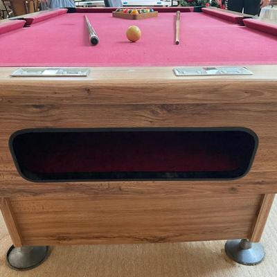 PR31 Vintage Red Top Billiards Table with Vintage Balls & Playing Sticks