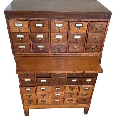 PR32 Vintage Oak Apothecary Library Catalog Filing Cabinet