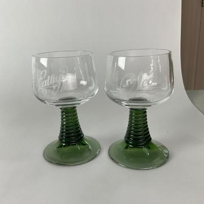 K35 Lot of 9 Green Crystal and Glass Stemware