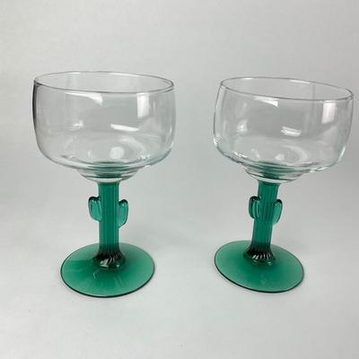 K35 Lot of 9 Green Crystal and Glass Stemware