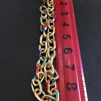 Cute vintage, gold tone, chunky multicolored, enamel chain link necklace super cute