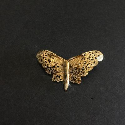 Vintage, gold tone, filigree, butterfly, brooch/pin