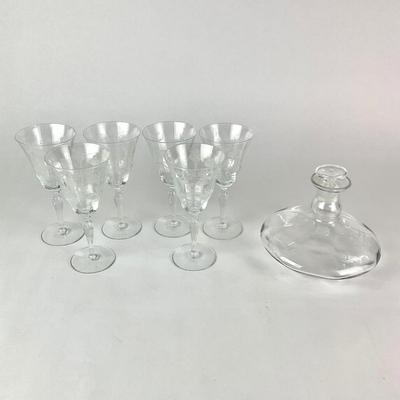 K39 Decanter and Floral Etched Crystal Stemware Lot