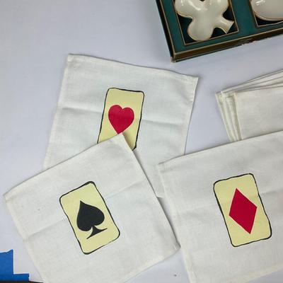 K44 Deck of Card Suits Theme Dishes, Wine Glasses, Linen Napkins
