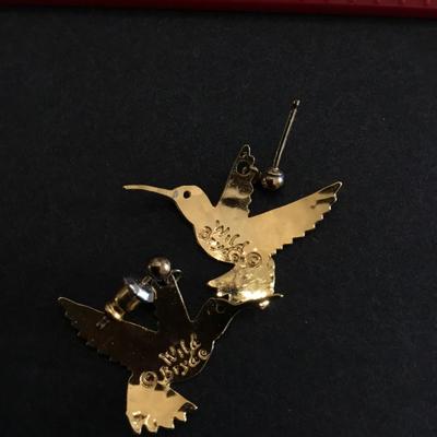 Wild bryde hummingbird earrings, gold tone