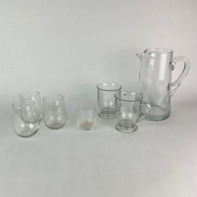 K49 Lot of Glasses with Large Glass Pitcher