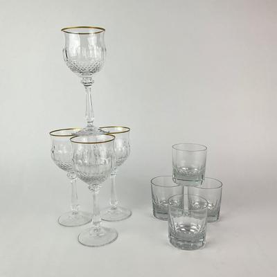 K51 Gold Gilt Trim Goblets with Whiskey Glasses