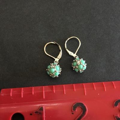 Cute sea green turquoise, silver tone, dangle earrings