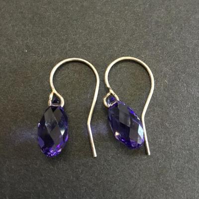 Crystal purple and silver drop dangle earrings