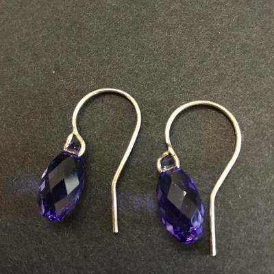 Crystal purple and silver drop dangle earrings