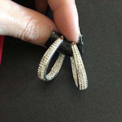 Gorgeous Silver-tone crystal hoop earrings very nice