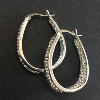 Gorgeous Silver-tone crystal hoop earrings very nice