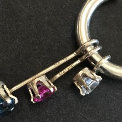 vintage, 7 in 1 hoop earings Diamonique DQ CZ 925 sterling, silver, pink blue white stones
