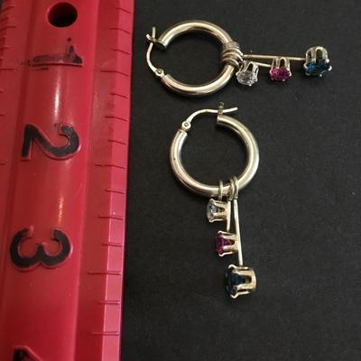 vintage, 7 in 1 hoop earings Diamonique DQ CZ 925 sterling, silver, pink blue white stones