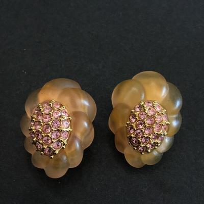 Vintage Joan Rivers, frosted stone with pink crystals clip on Vintage Joan Rivers, frosted stone with pink crystals clip on earrings