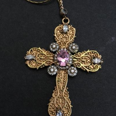 Beautiful, antique, gold, filigree tone cross necklace