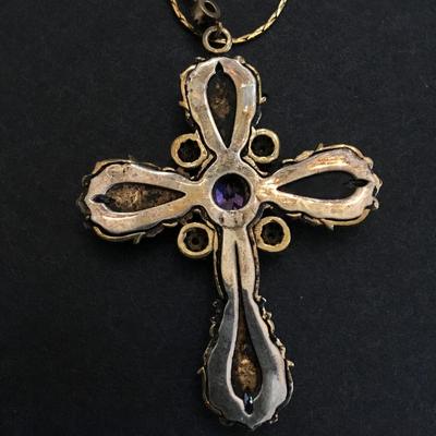 Beautiful, antique, gold, filigree tone cross necklace