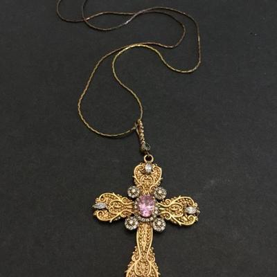 Beautiful, antique, gold, filigree tone cross necklace