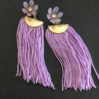 Cute, vintage, purple lilac, flower, tassel, statement, earrings