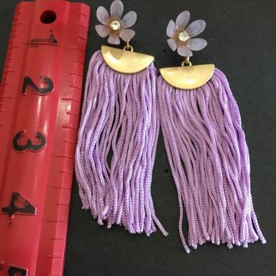Cute, vintage, purple lilac, flower, tassel, statement, earrings