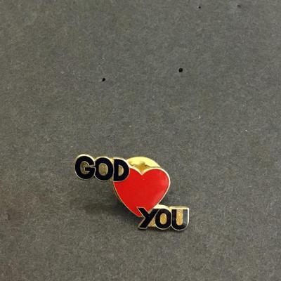 Vintage enamel god loves you pin