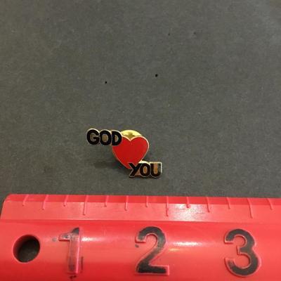 Vintage enamel god loves you pin