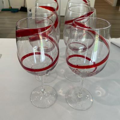 Set of 6 Pier 1 Swirline Red Balloon Wine glasses