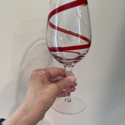Set of 6 Pier 1 Swirline Red Balloon Wine glasses