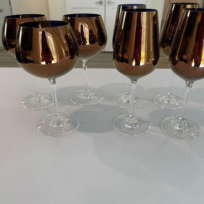 7 assorted Wine Glasses Blue/Copper colored