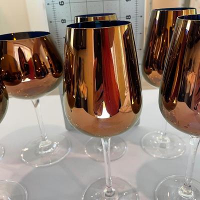 7 assorted Wine Glasses Blue/Copper colored