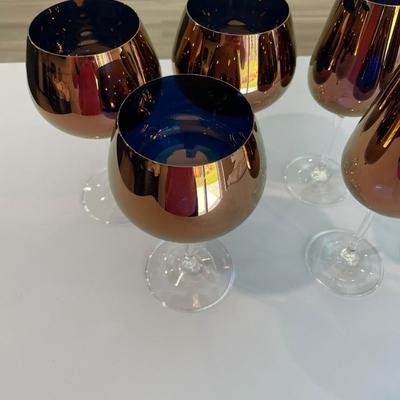 7 assorted Wine Glasses Blue/Copper colored