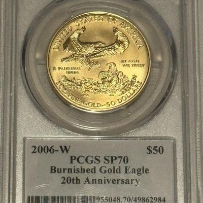 2006-W $50 PCGS SP70 Burnished Gold Eagle 20th Anniversary 1 Of 5 In The World!!