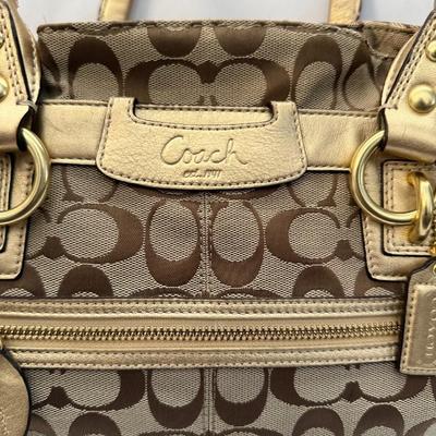 Coach Penelope Beige Canvas Leather Satchel Shoulder Bag (with Wallet & Glasses Case)