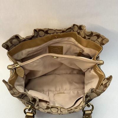 Coach Penelope Beige Canvas Leather Satchel Shoulder Bag (with Wallet & Glasses Case)