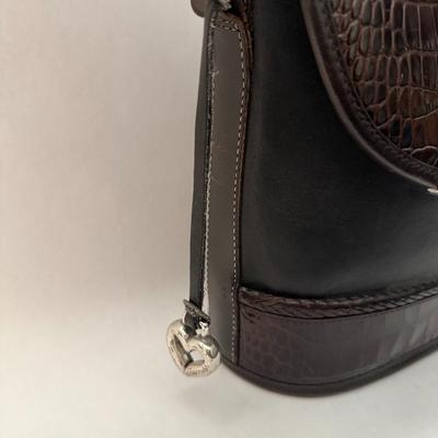 Brighton Bucket - Black & Brown Croc Print - All Leather Crossbody bag