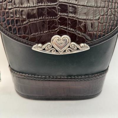 Brighton Bucket - Black & Brown Croc Print - All Leather Crossbody bag